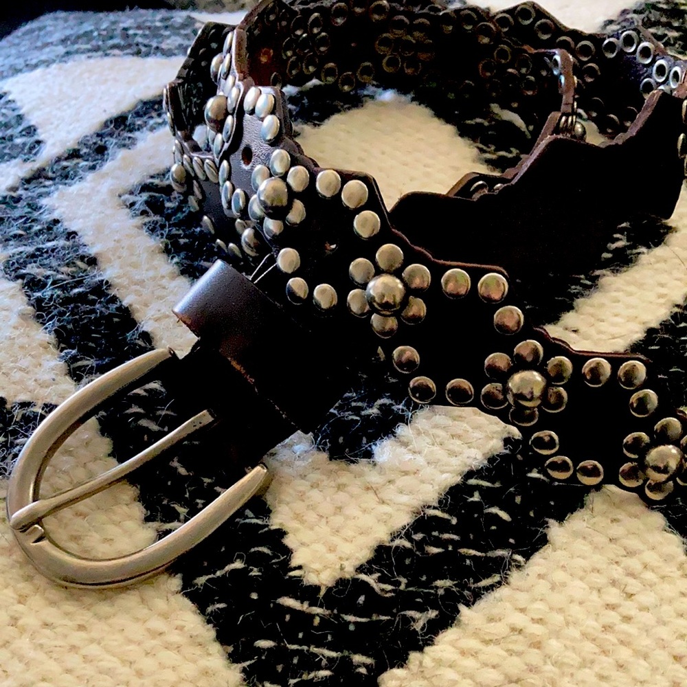 Leather studded espresso brown belt